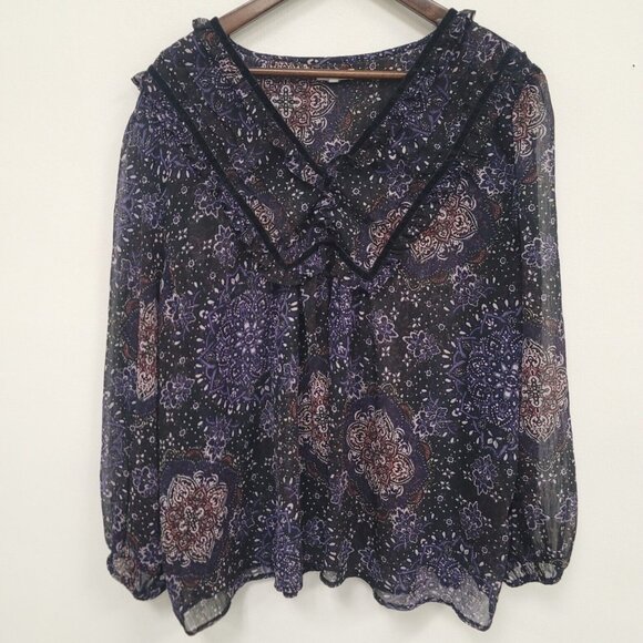 Maurices Tops - Maurices Womens Sheer Ruffled Top Size 3X Purple Fairy Grunge Peasant Country